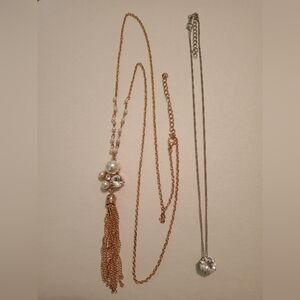 #406.   2 Piece Gold And Silver Toned, Rhinestone Necklace Bundle